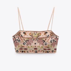 NWOT ZARA multicolored Embroidered Bustier spaghetti strap bohemian crop top